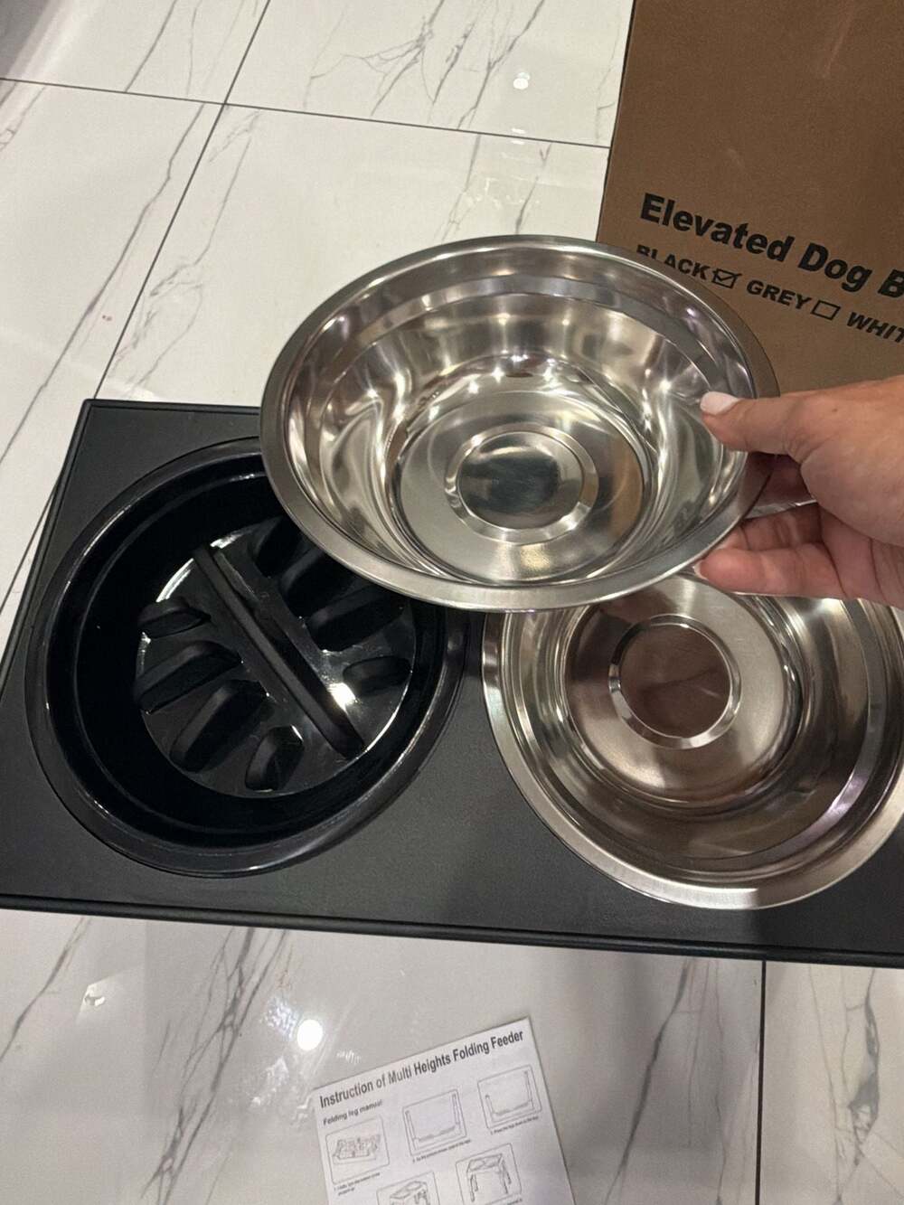 Dog Bowls - 5 Adjustable Heights with 2 Stainless Steel Bowls and Slow Feeder - Picture 9 of 9